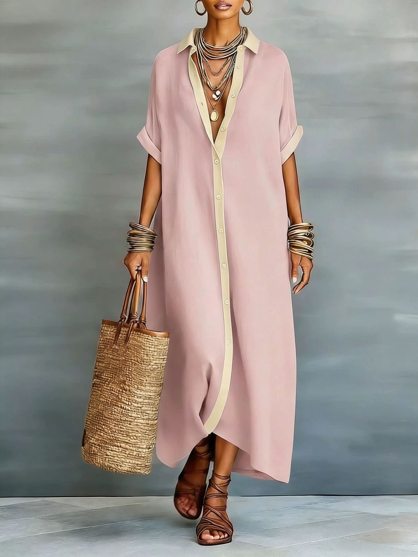 Women's Cotton-Linen Color Block Dress