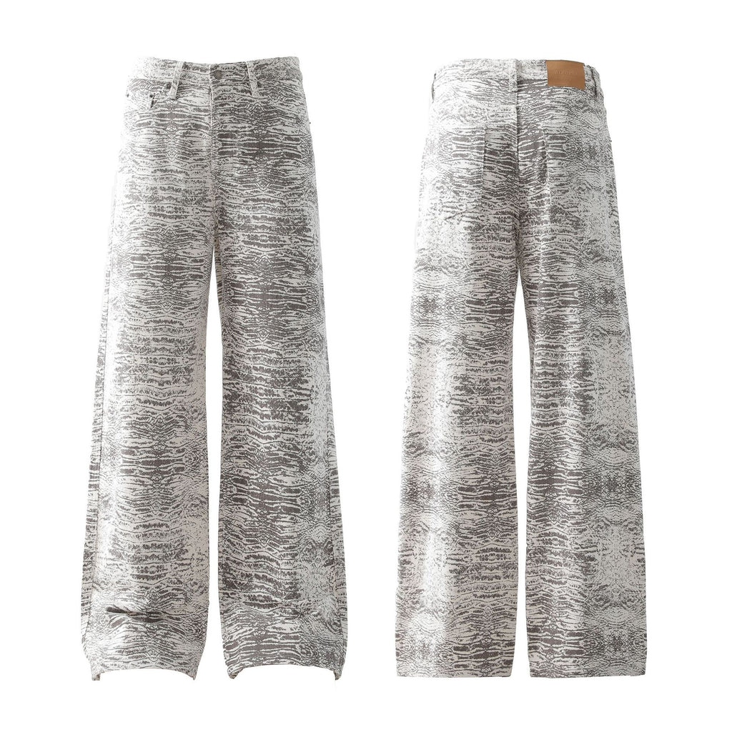 Retro Bootcut Denim Jeans with Snake Pattern