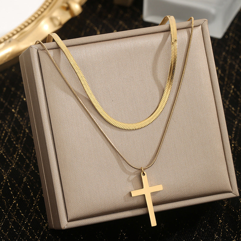 New Smooth Cross Multi-Layer Titanium Steel Necklace for Women