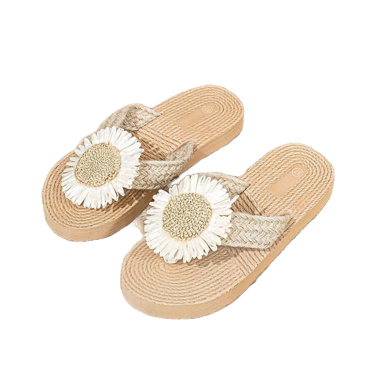 Linen Sunflower Flat Flip-Flops