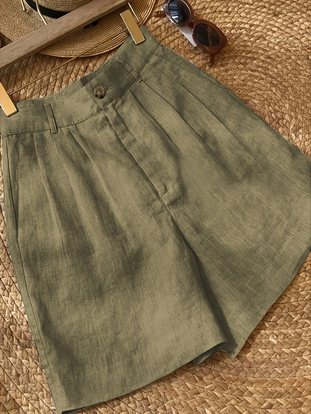 Womens Cotton Linen Wide Leg Shorts