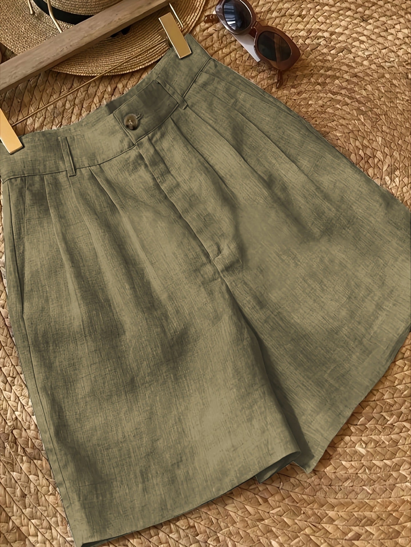 Womens Cotton Linen Wide Leg Shorts