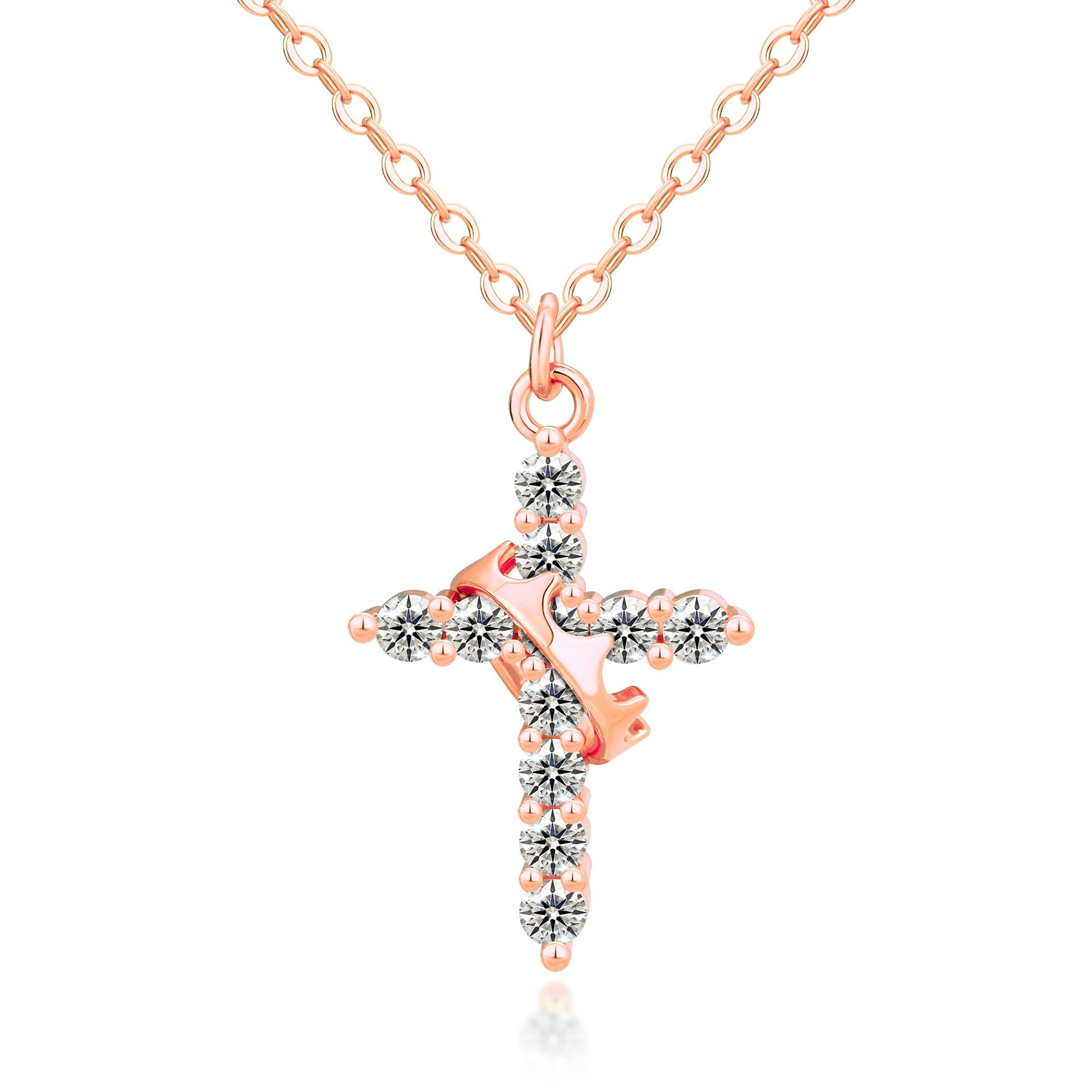 Crown Cross Necklace Zircon Electroplated Adjustable Chain
