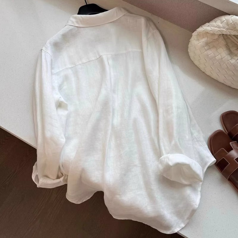 Women's Linen Polo Collar Shirt