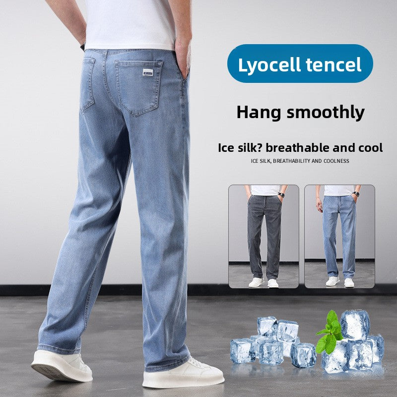 Mens Tencel Ultra Thin Loose Straight Jeans