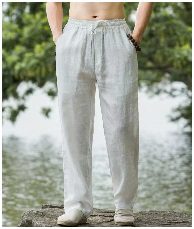 Mens Straight Leg Linen Casual Pants