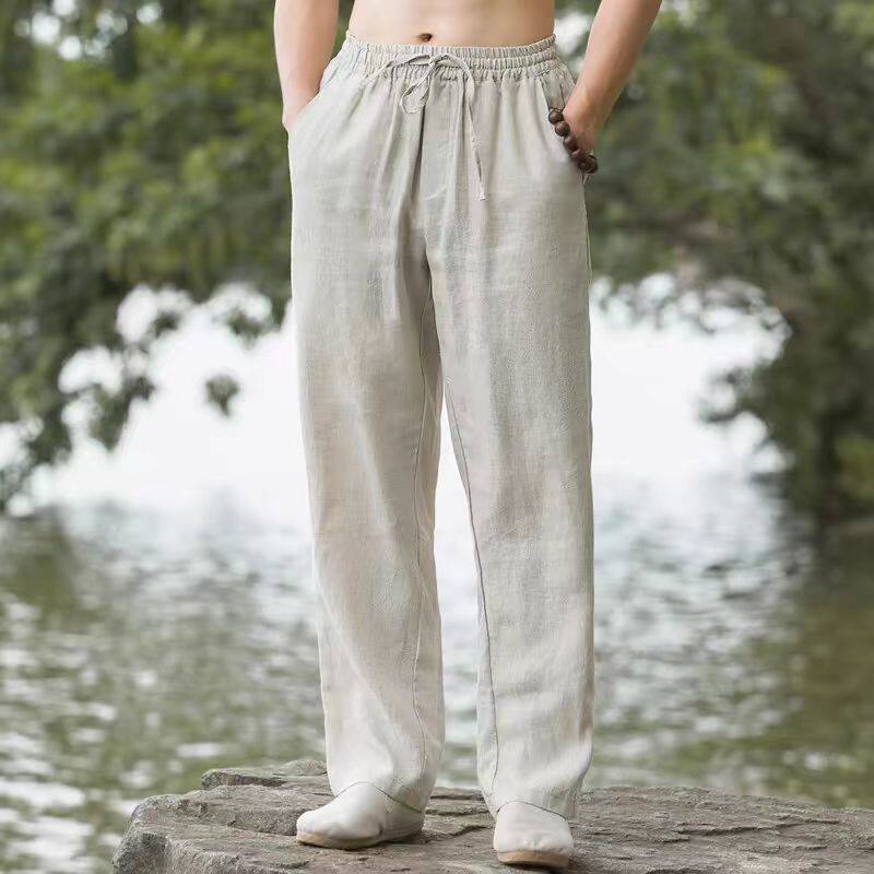 Mens Straight Leg Linen Casual Pants