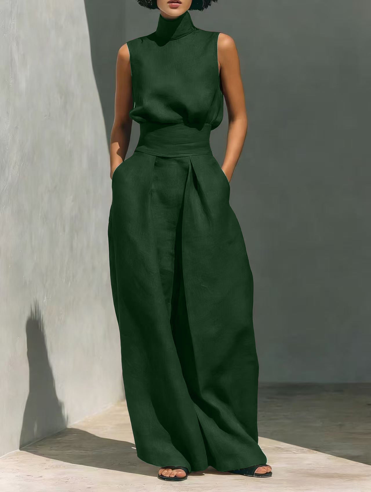 Women's linen sleeveless trousers