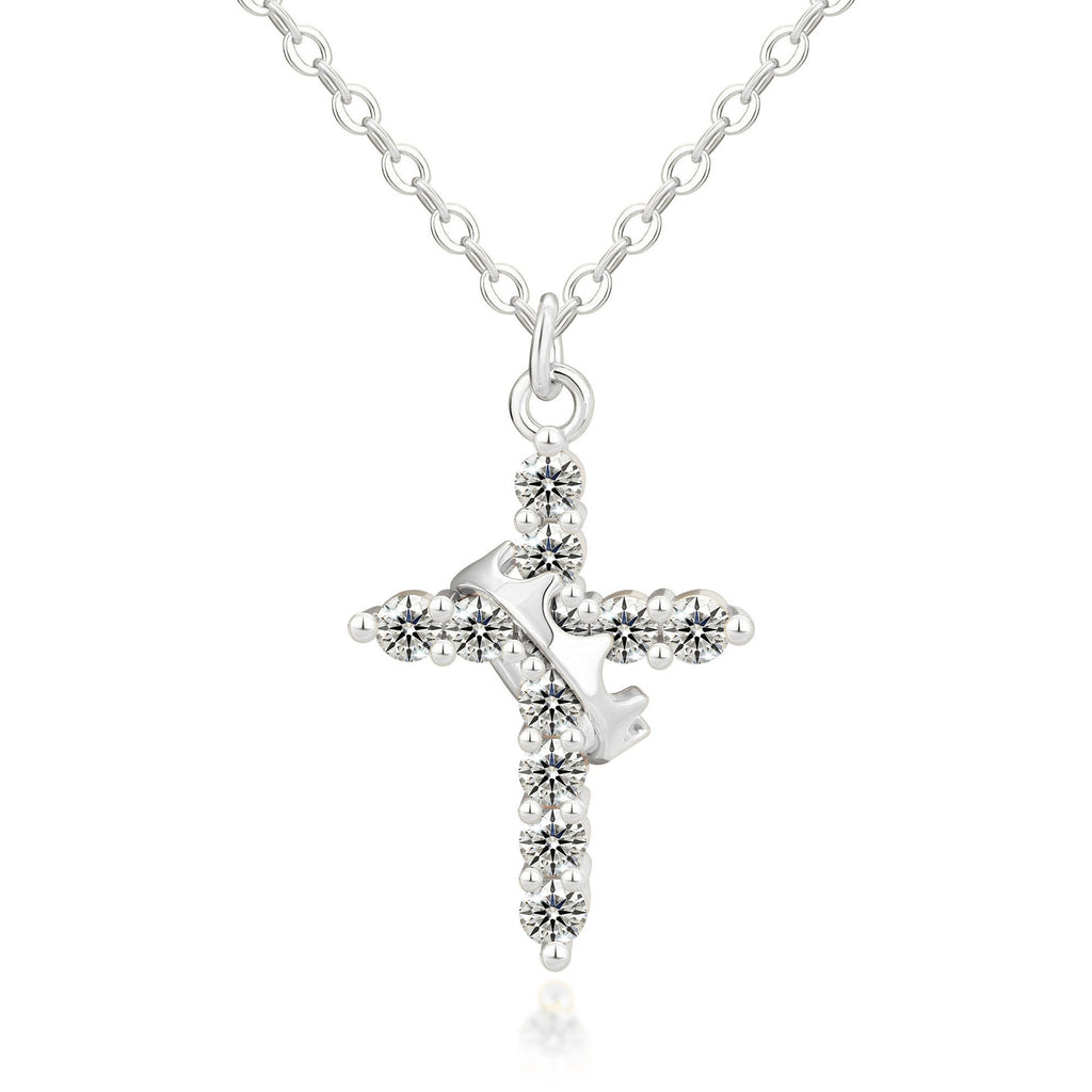 Crown Cross Necklace Zircon Electroplated Adjustable Chain