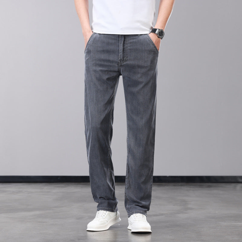 Mens Tencel Ultra Thin Loose Straight Jeans