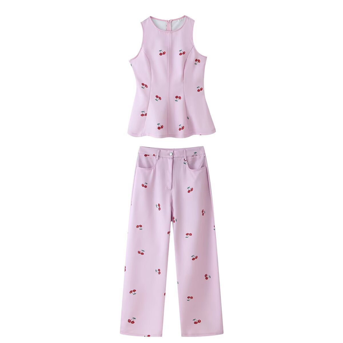 Floral Print Backless Top and High Waist Pants Set