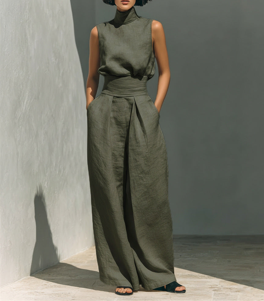Women's linen sleeveless trousers