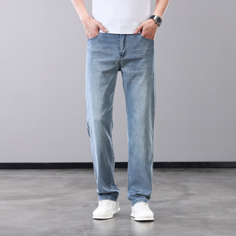 Mens Tencel Ultra Thin Loose Straight Jeans