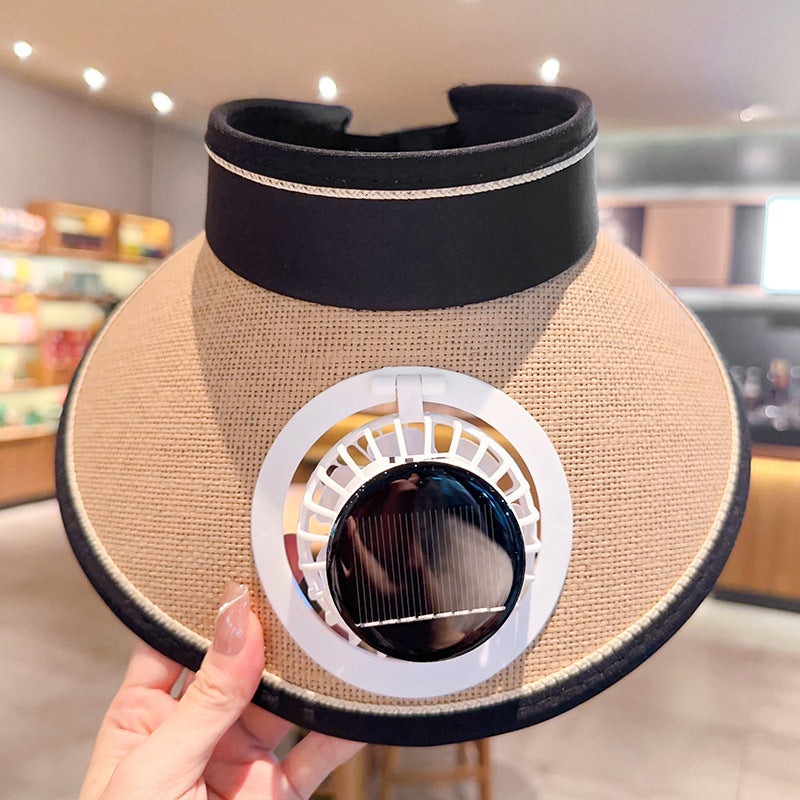 solar powered wide brim hat with cooling fan