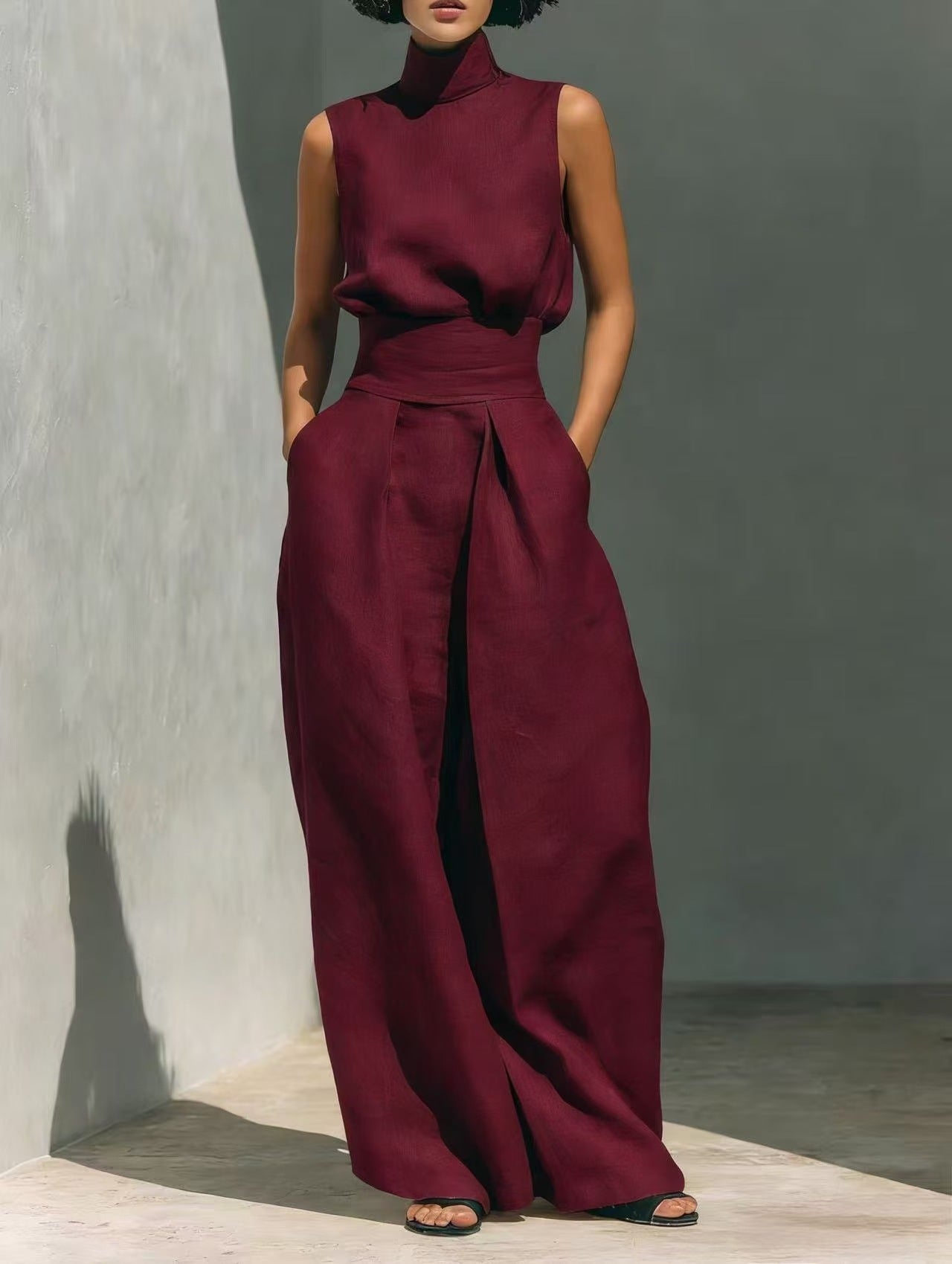 Women's linen sleeveless trousers