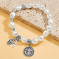 Pearl Cross Pendant Elastic Bracelet