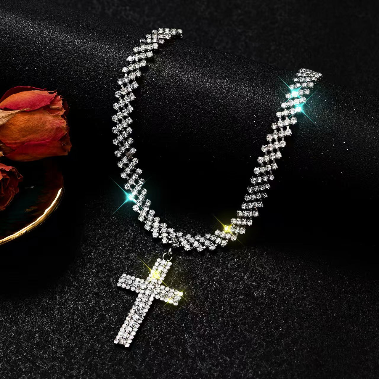 Diamond Pendant Cross Necklace Choker