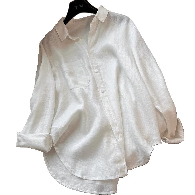 Women's Linen Polo Collar Shirt