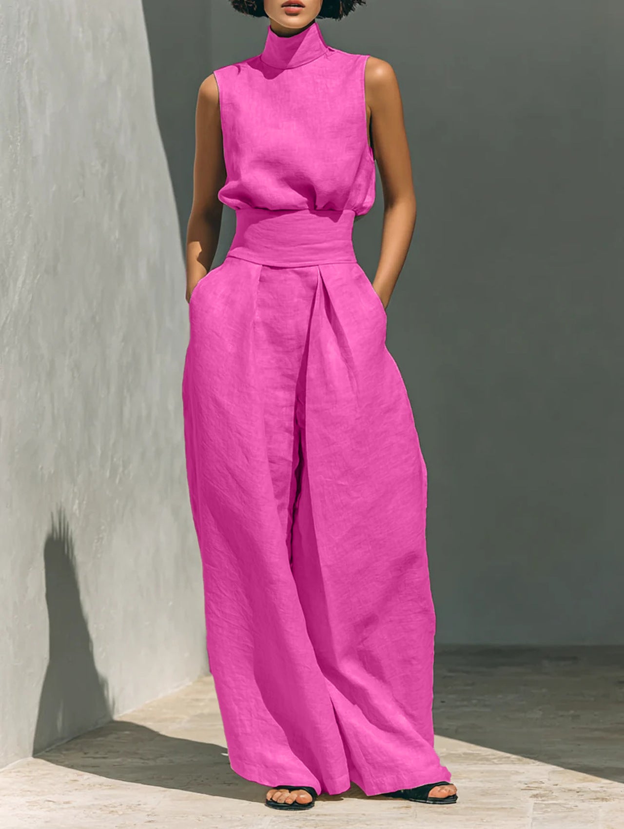 Women's linen sleeveless trousers