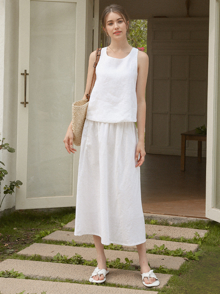 Pure Linen Cross Back Tank Top