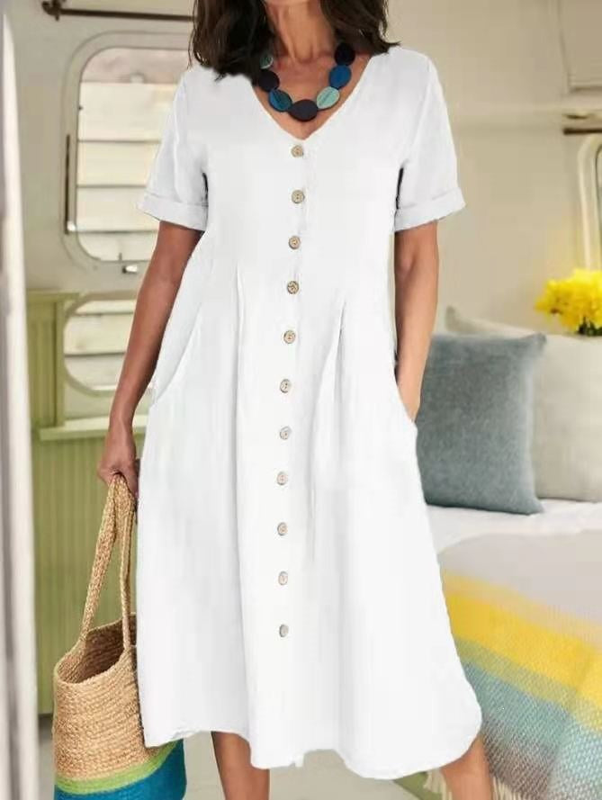 Womens Cotton Linen Casual Dress