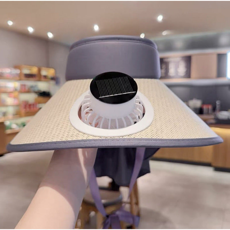 solar powered wide brim hat with cooling fan