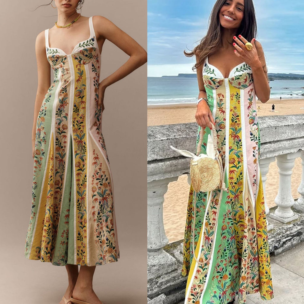 Floral Print Linen Suspender Dress