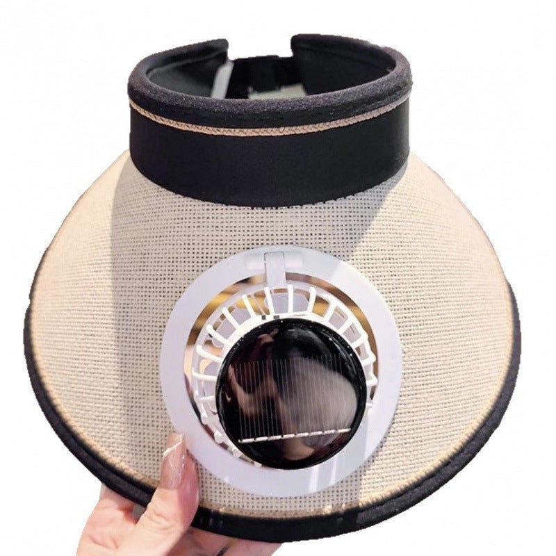 solar powered wide brim hat with cooling fan