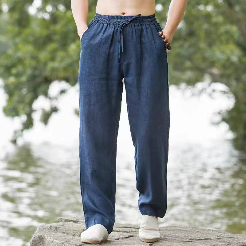 Mens Straight Leg Linen Casual Pants