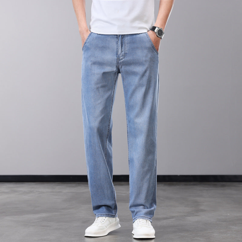 Mens Tencel Ultra Thin Loose Straight Jeans