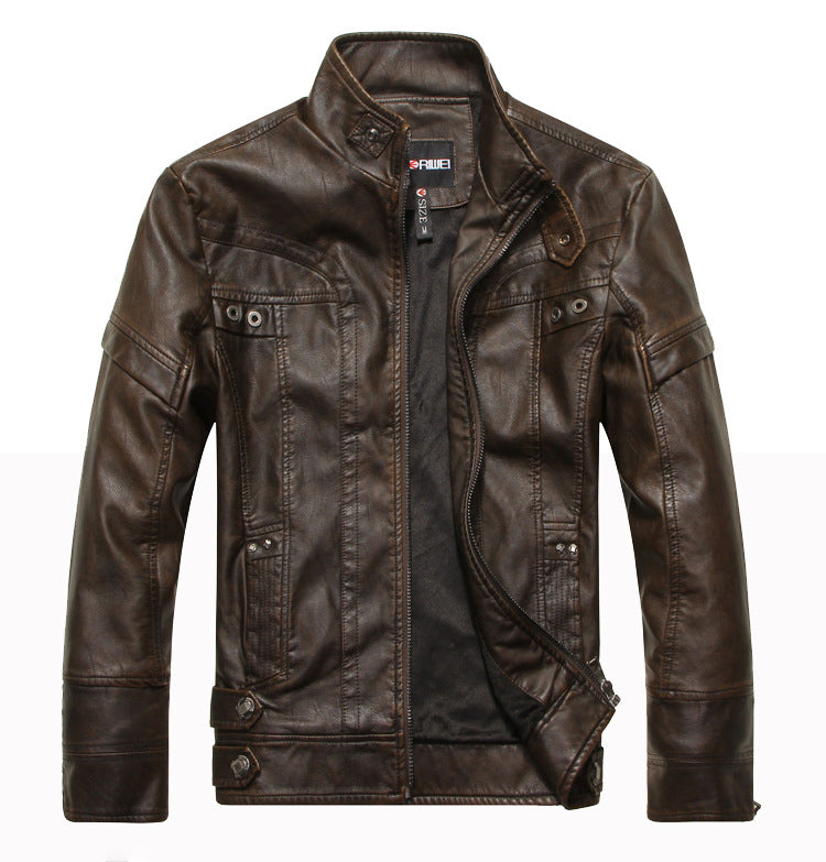 Men's Leather Jacket Slim-Fit Men's Motorcycle Pu Leather Jacket