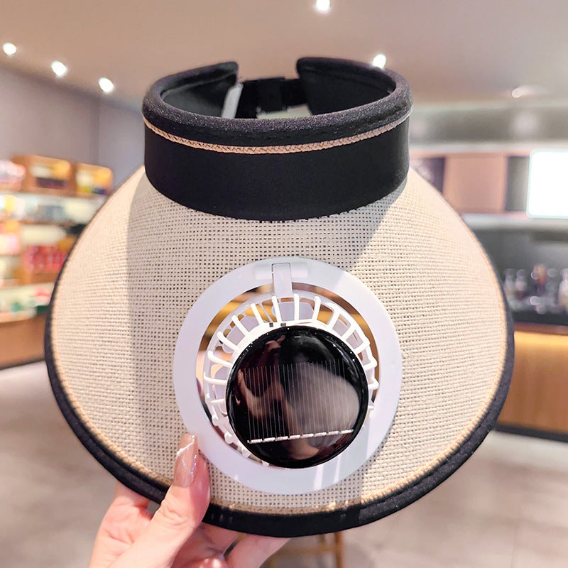 solar powered wide brim hat with cooling fan