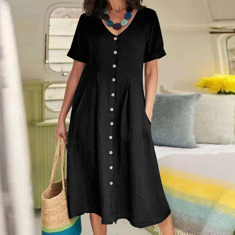 Womens Cotton Linen Casual Dress
