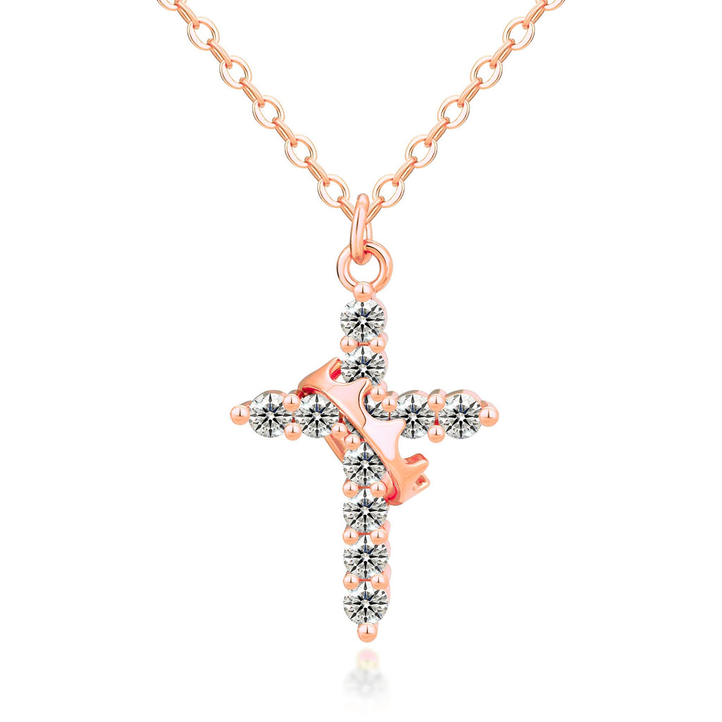 Crown Cross Necklace Zircon Electroplated Adjustable Chain