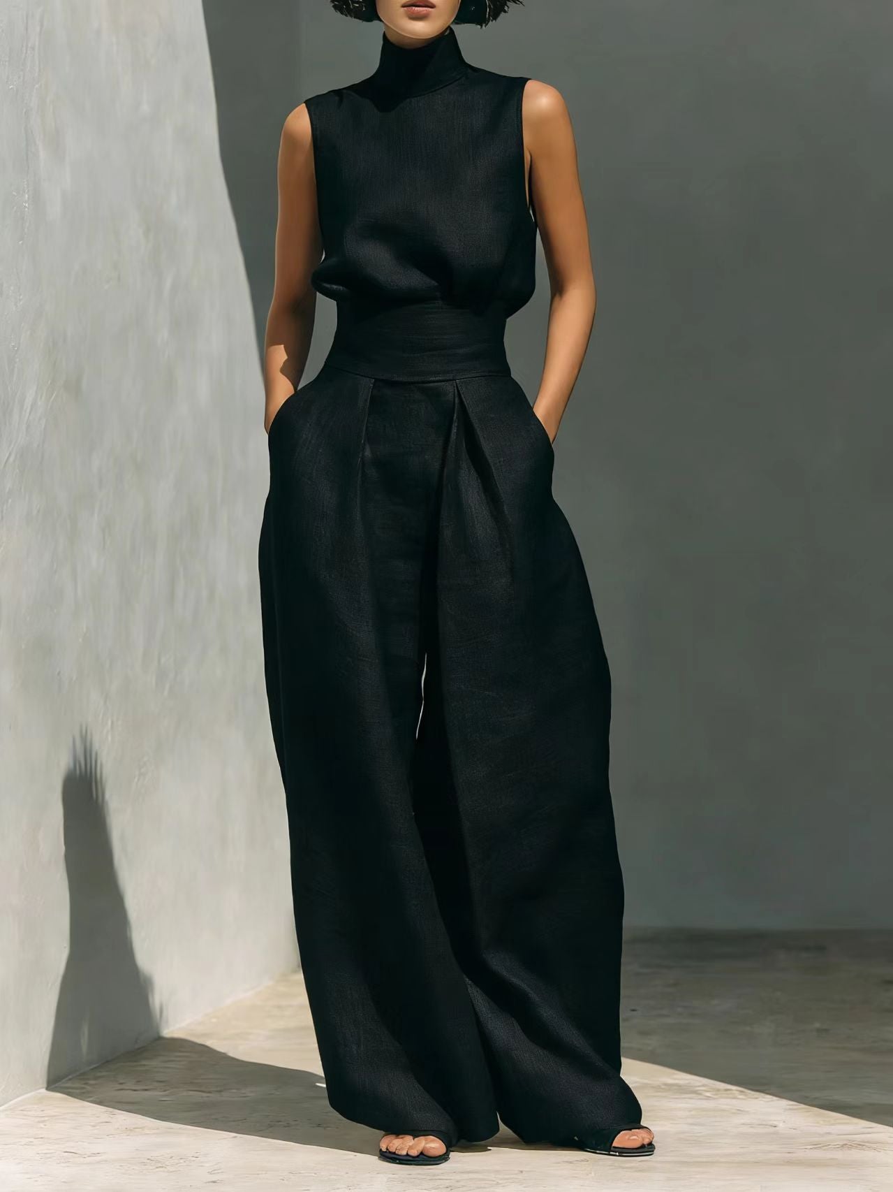 Women's linen sleeveless trousers