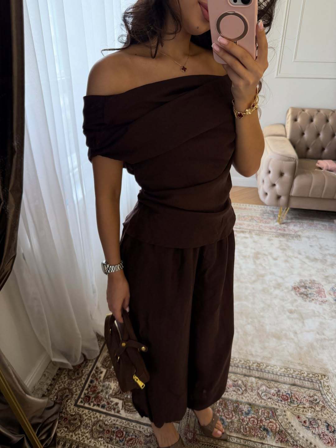 Womens Off-Shoulder Top and Lantern Pants Set