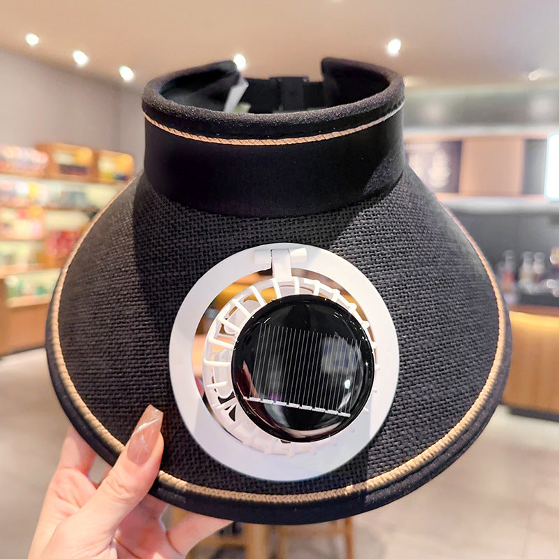solar powered wide brim hat with cooling fan