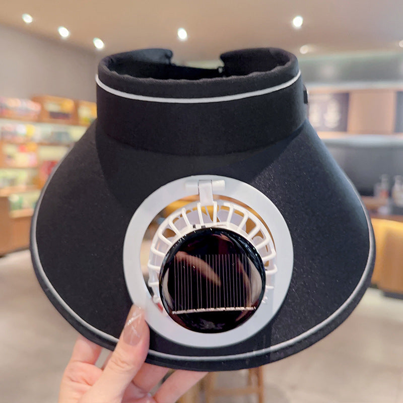 solar powered wide brim hat with cooling fan