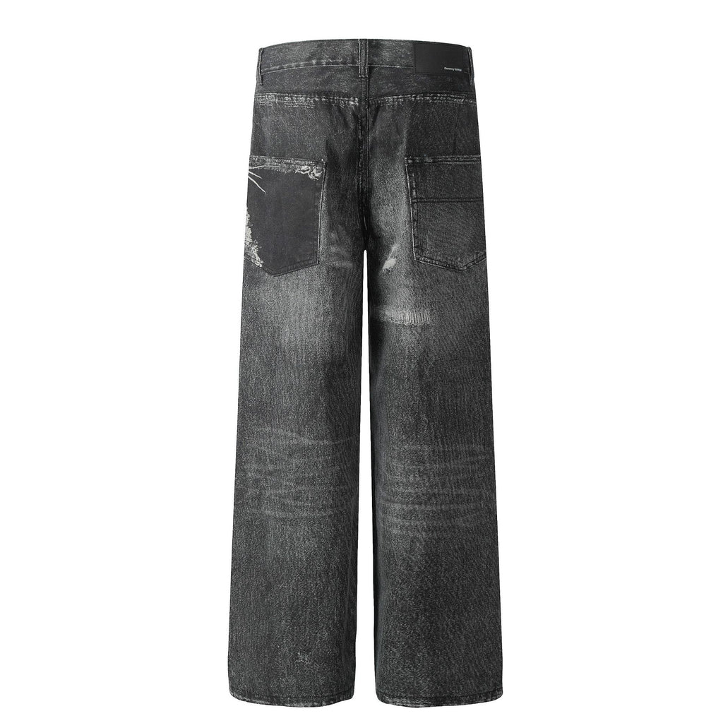 Mens Loose Fit Straight Leg Denim Jeans