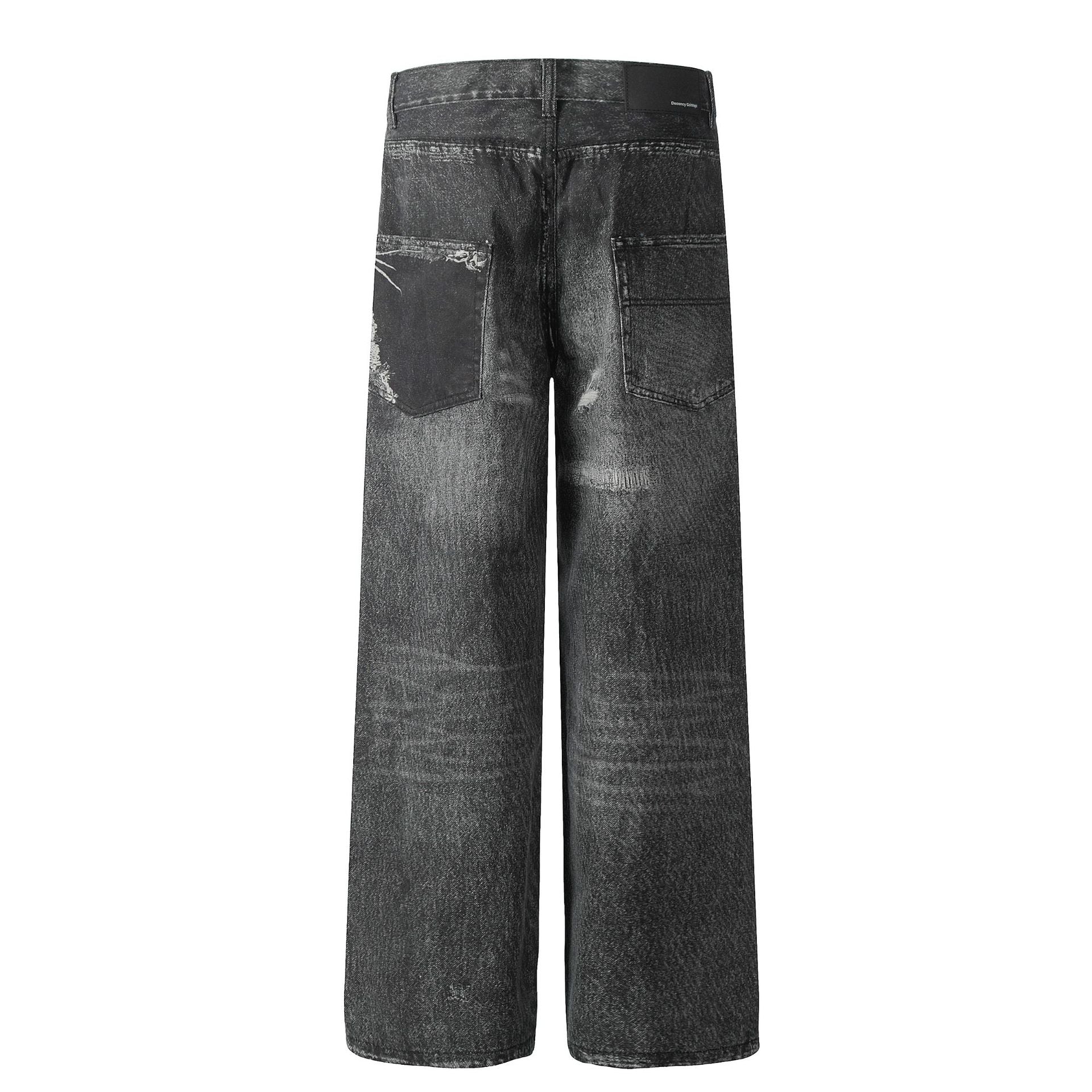 Mens Loose Fit Straight Leg Denim Jeans