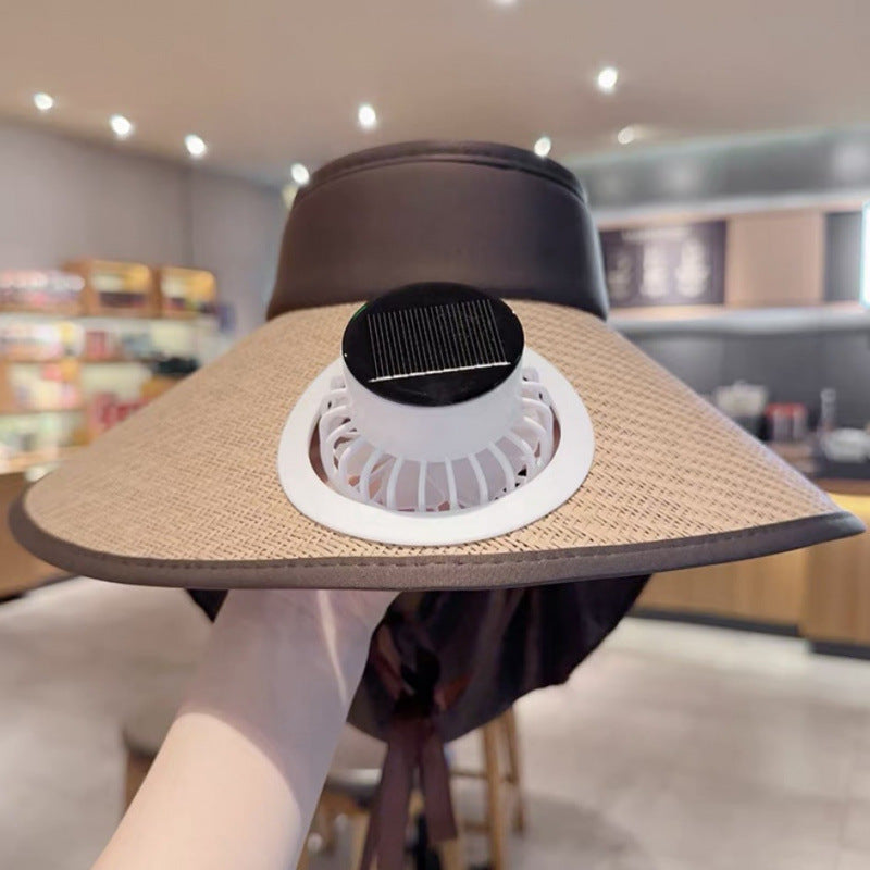 solar powered wide brim hat with cooling fan