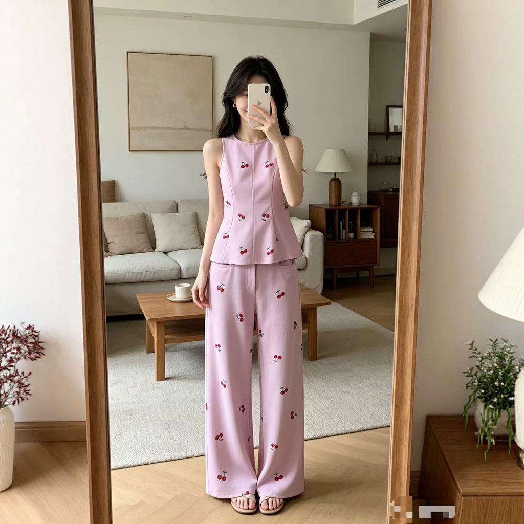 Floral Print Backless Top and High Waist Pants Set