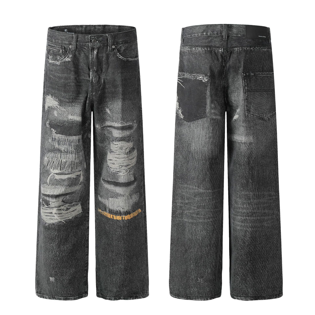 Mens Loose Fit Straight Leg Denim Jeans