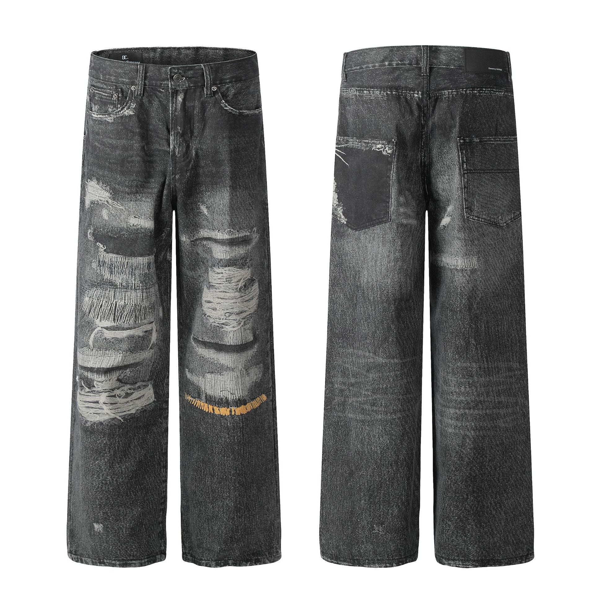 Mens Loose Fit Straight Leg Denim Jeans