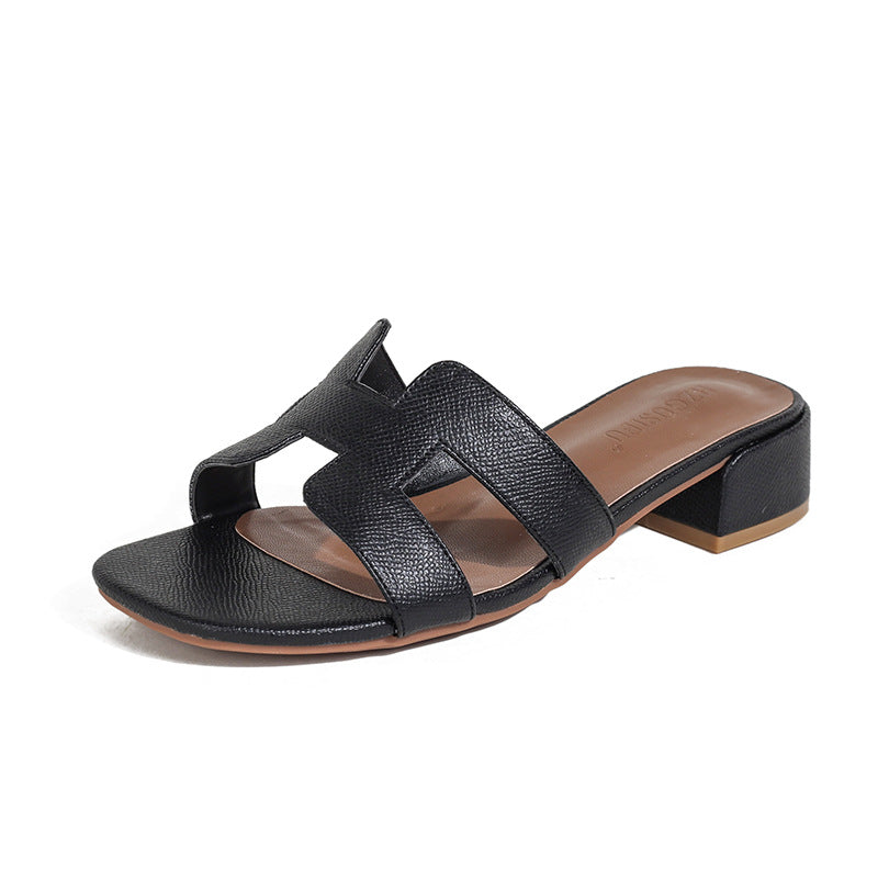 Wear chunk-heeled sandals on the outside