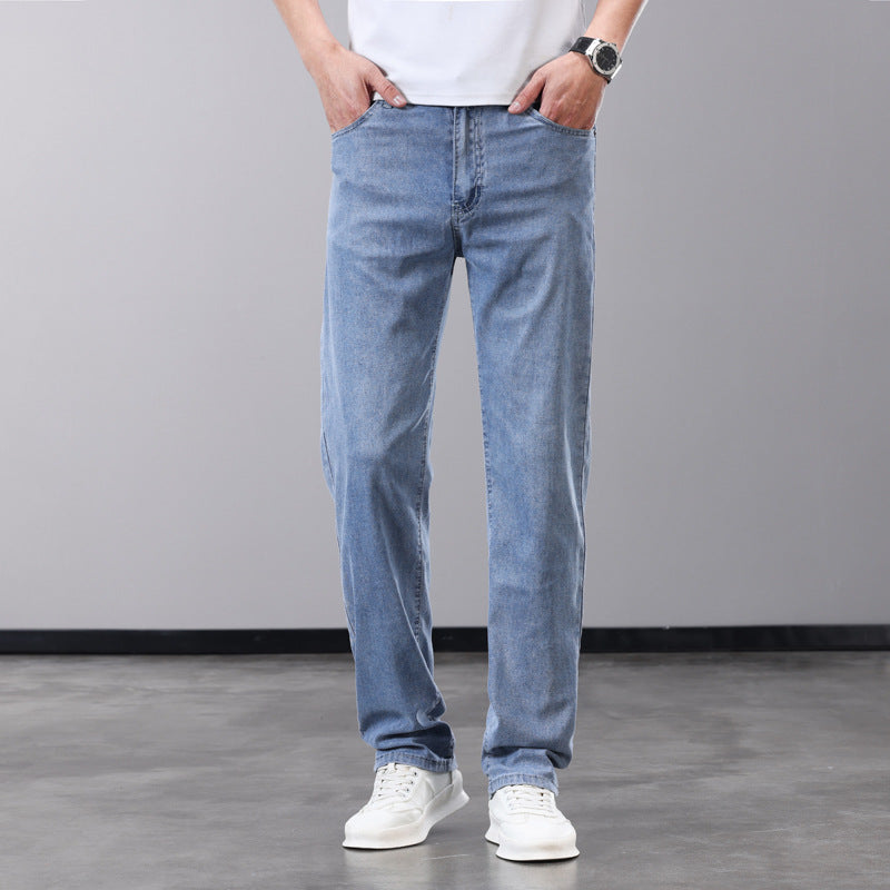 Mens Tencel Ultra Thin Loose Straight Jeans