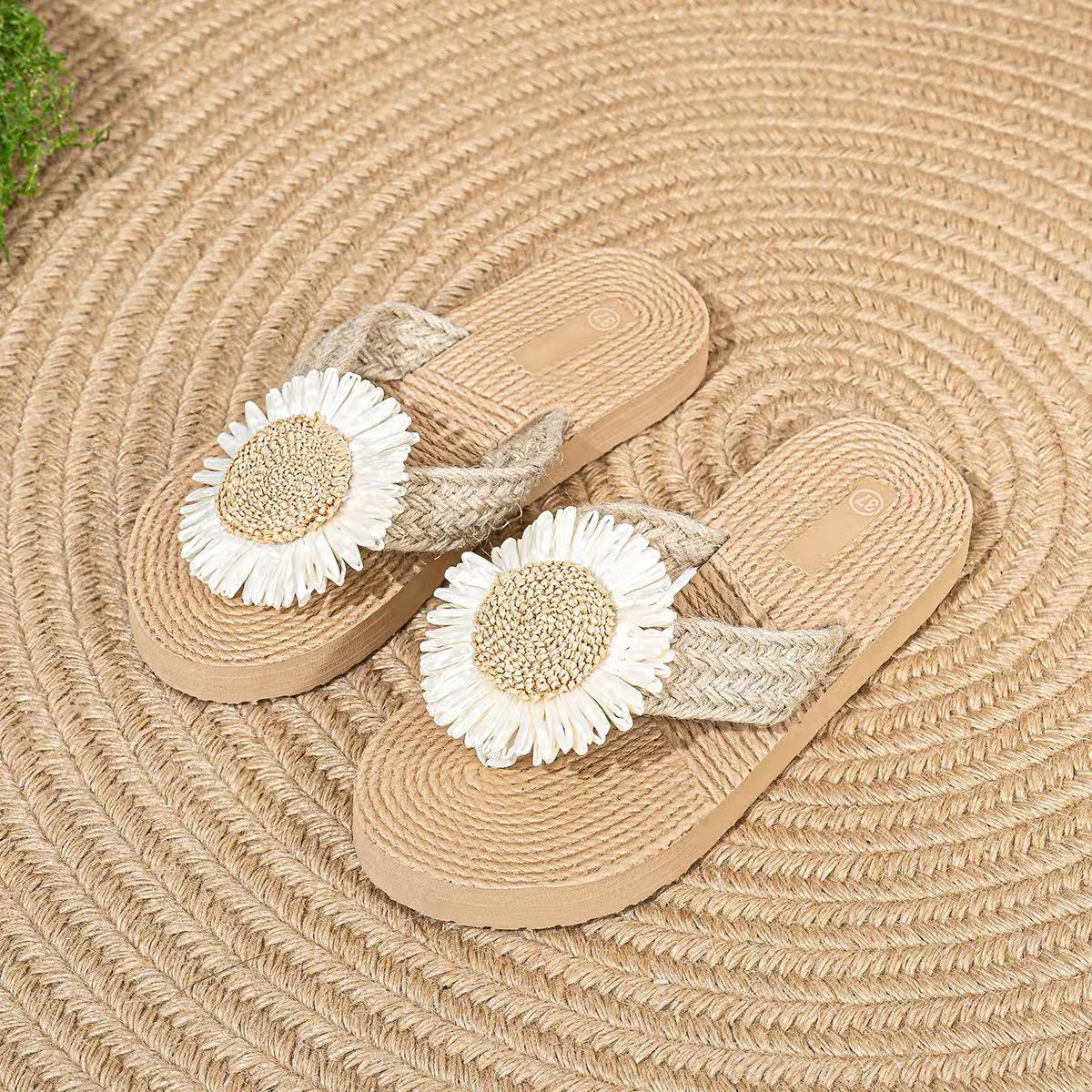 Linen Sunflower Flat Flip-Flops