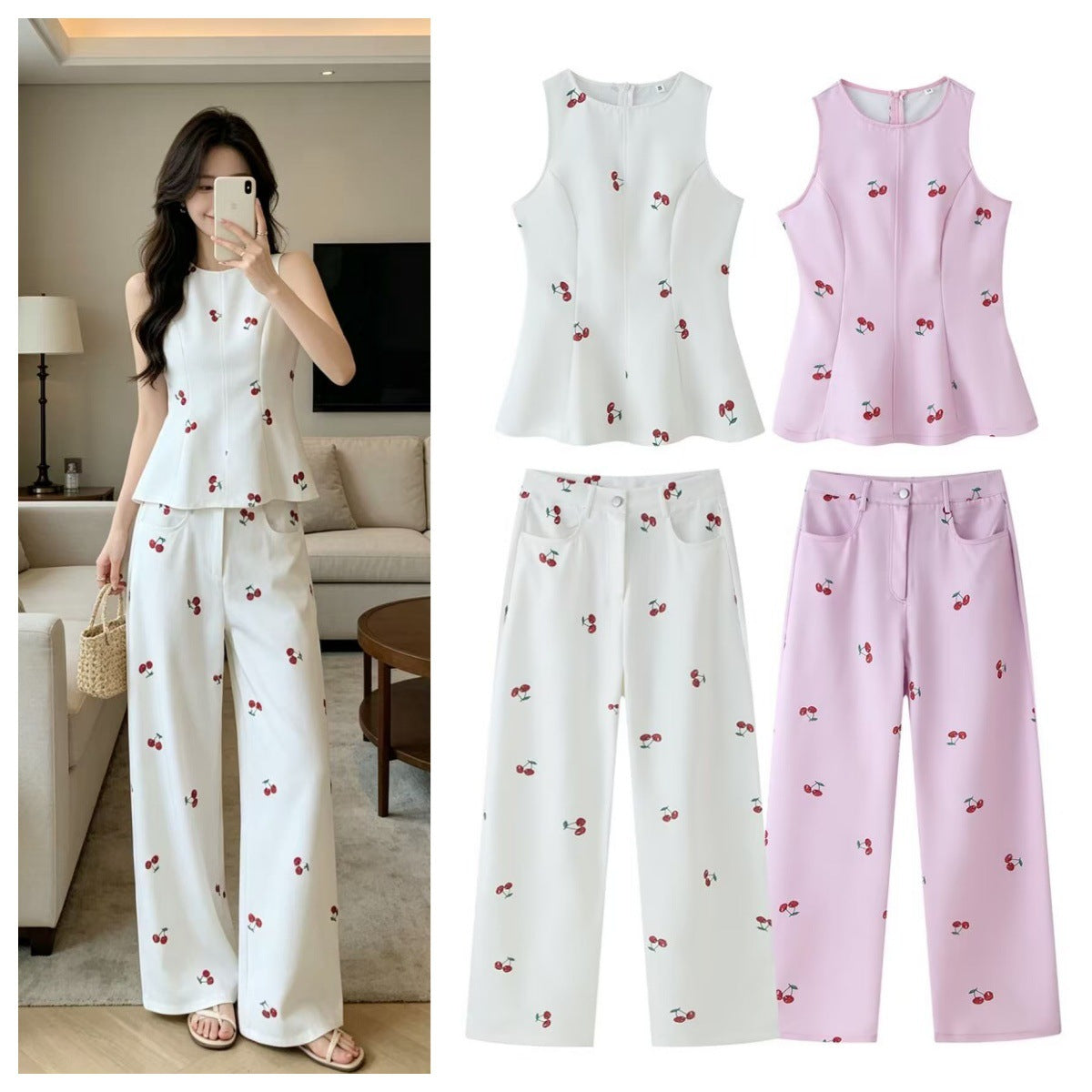 Floral Print Backless Top and High Waist Pants Set