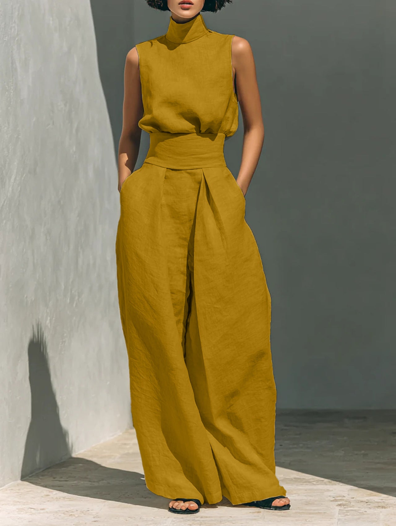 Women's linen sleeveless trousers