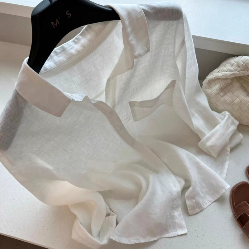 Women's Linen Polo Collar Shirt